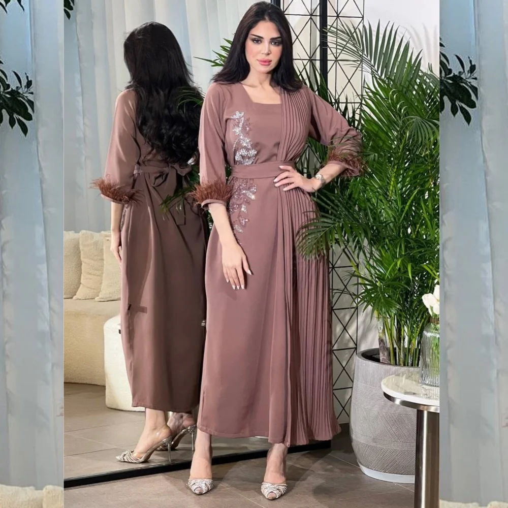 

Prom Dress Evening Saudi Arabia Jersey Beading Tassel Celebrity A-line Square Neck Bespoke Occasion Gown Midi es