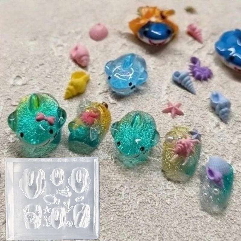 1개 바다 상어 게 3D 실리콘 투명 네일 몰드 여름 불가사리 물고기 DIY 실리콘 매니큐어 네일 아트 장식 몰드