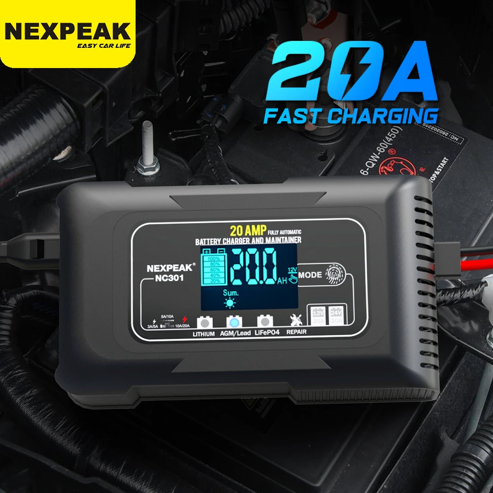 20ACarBatteryCharger12Vand24VSmartFullyAutomaticBattery