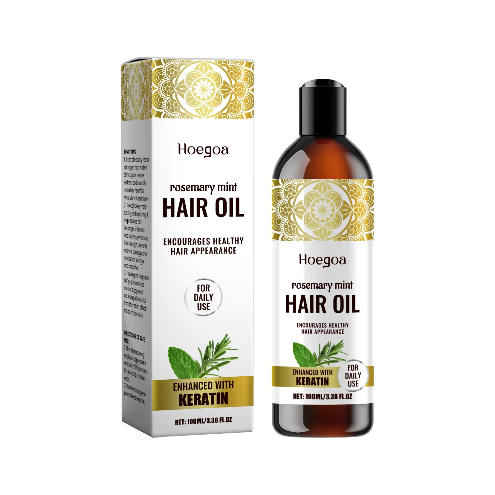 Rosemary Mint Hair Oil - Nourishing Treatment For Dry Frizzy Hair, Helps Improve Shine & Softness, Lightweight Formula