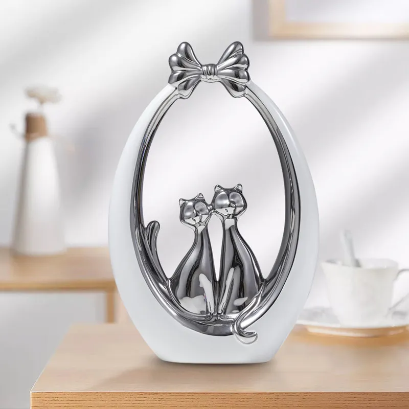 

Modern Creative White Cat Ceramic Ornaments Home Livingroom Desktop Figurines Crafts Wine Cabinet Furnishing Decor Wedding Gifts