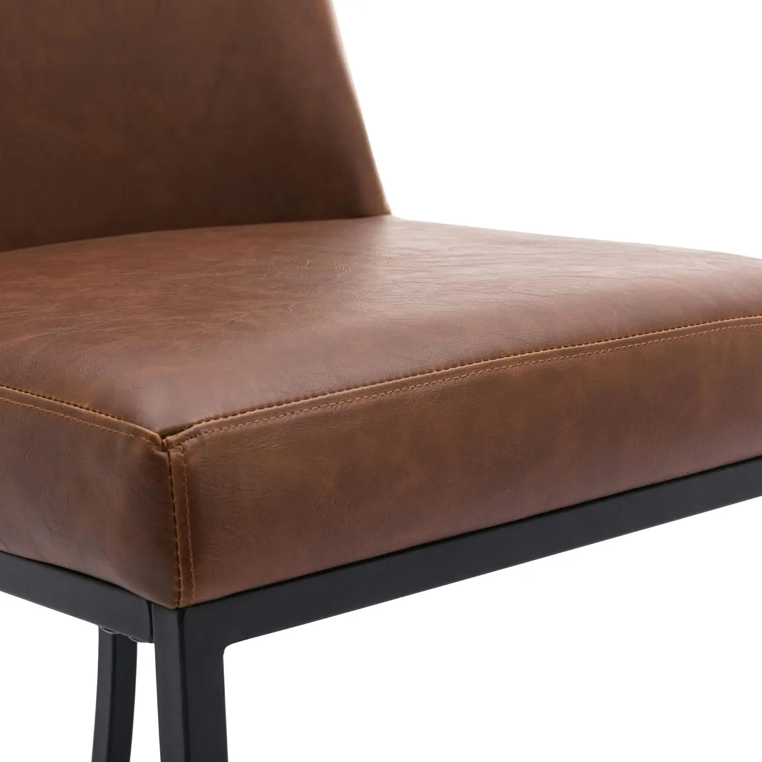 Faux Leather Upholstered Dining Chairs with Back, Mid Century Modern Chairs with Black Metal Frame