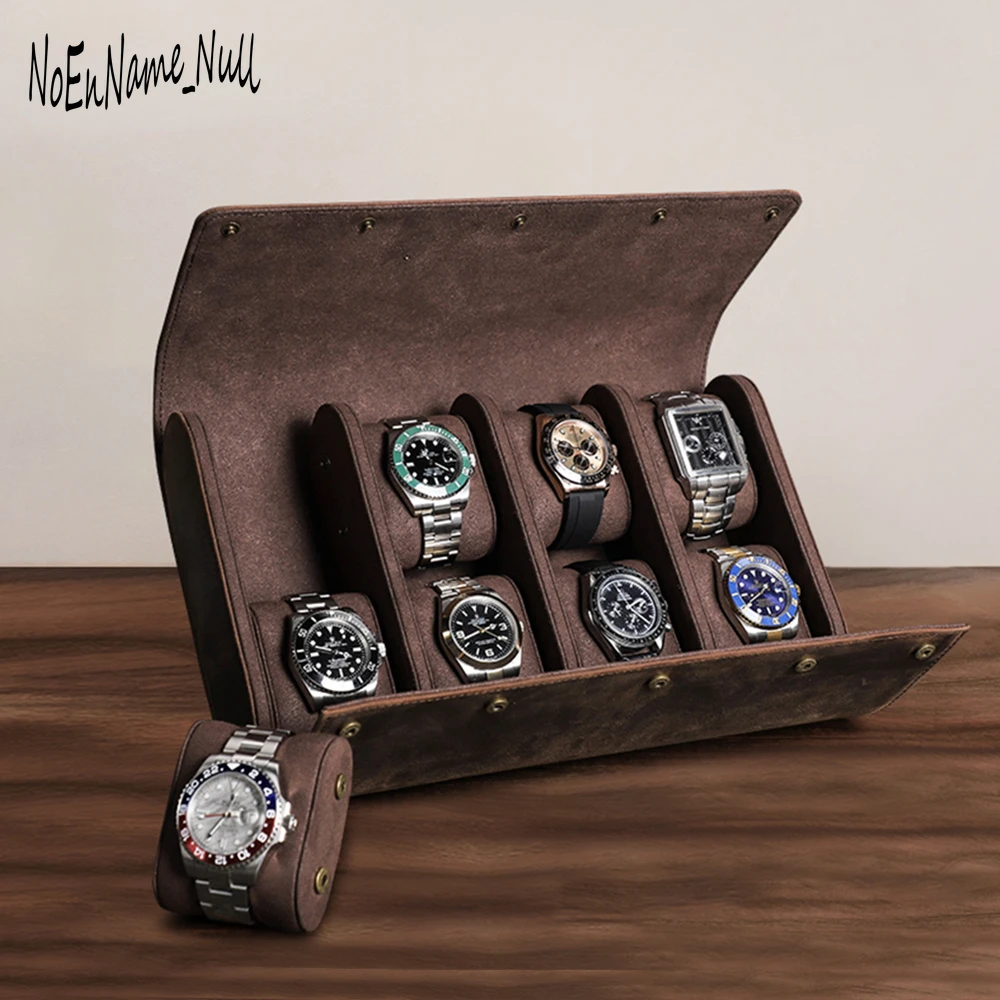 Luxury Vintage Watch Roll Travel Case Genuine Leather Handmade Display Box 1/2/3/6/8 Slots Wrist Watches Jewelry Storage Pouch