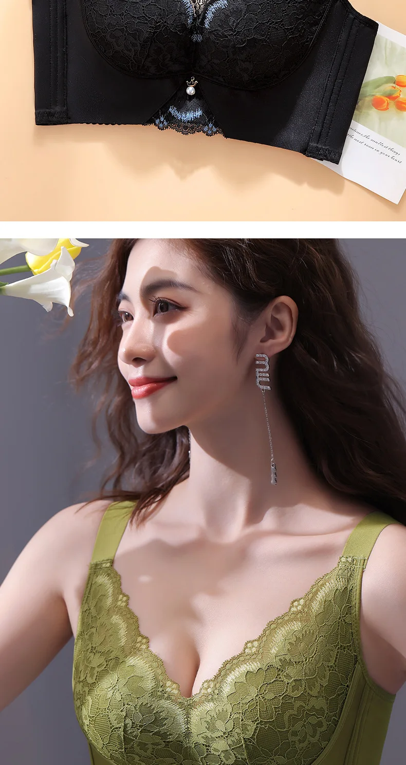 Small Chest Underwear Women Gathered Anti-Sagging Bra Soft Comfortable Wipe Chest No Underwire Breathable Bra Lace Bra