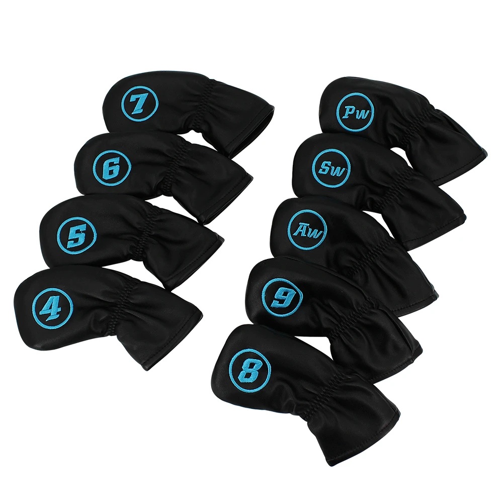 9 Pcs/Set Golf Iron Head Covers PU Leather Waterproof Golf Club