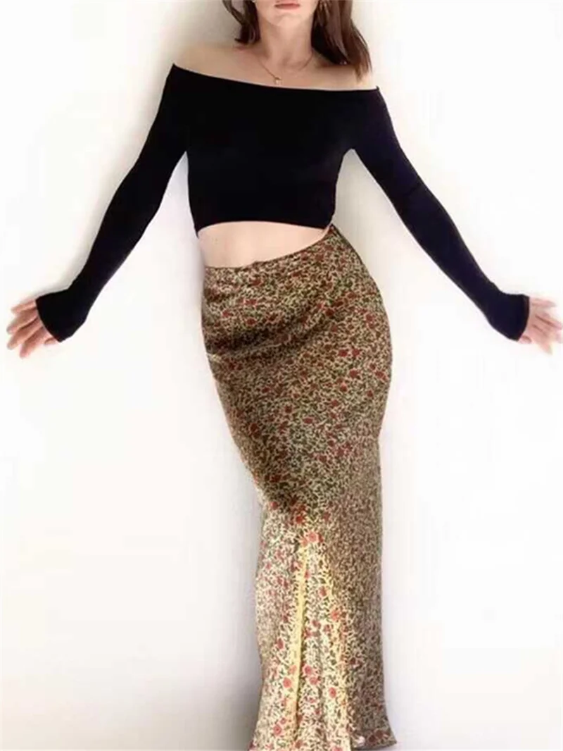 

Женская юбка-годе с высокой талией, длинная приталенная юбка из 100% шелка с винтажным принтом, весна-лето 2024