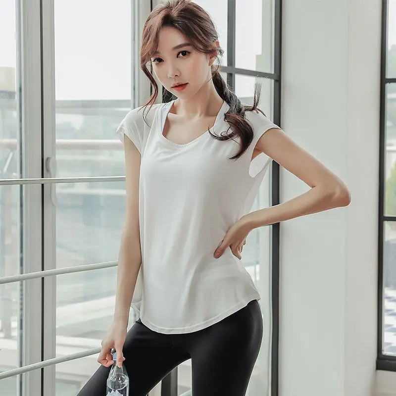 Quick-drying Yoga Sports Tops Women Loose Running Blouse Slim Breathable T-shirt Hollow Beauty Back Fitness Short-sleeved Shirt