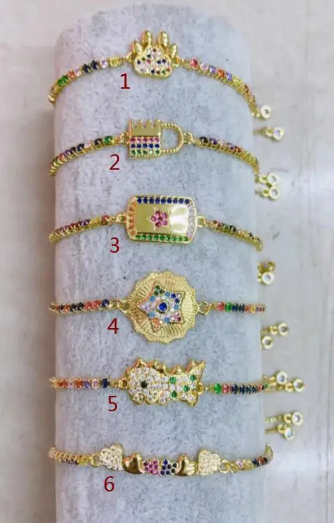 1Pcs Round Bear Paw Dinosaur Heart Star Wholesale Diamond Tennis Chain Rainbow Colored Rhinestone Choker Mens Women Bracelet