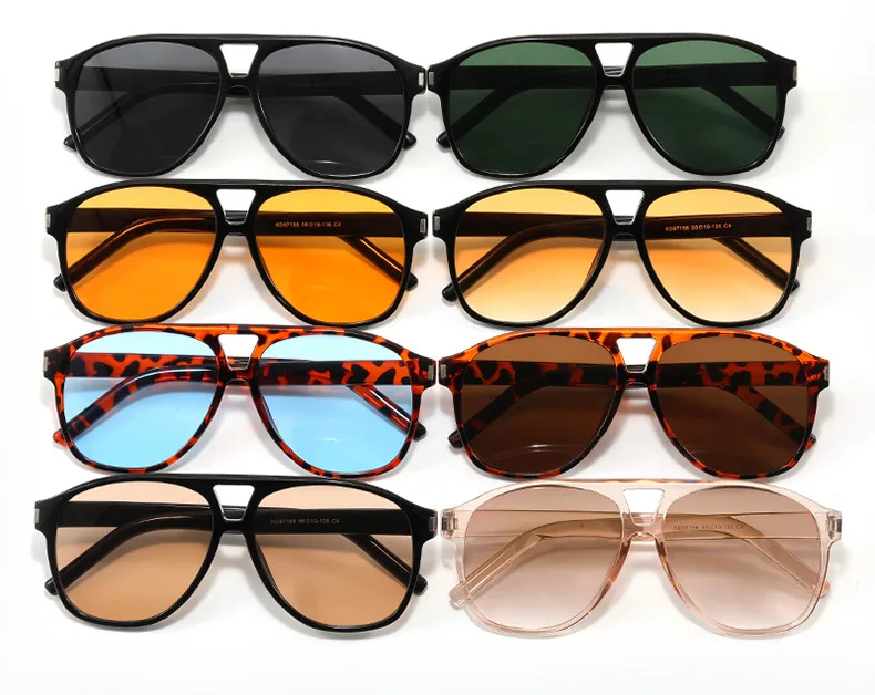 DOHOHDO Modische Übergroße Doppelbrücken-Piloten-Sonnenbrille für Herren Vintage Nieten Damen Blaue Trendige Punk-Sonnenbrille UV400-Schutz – Detail 5