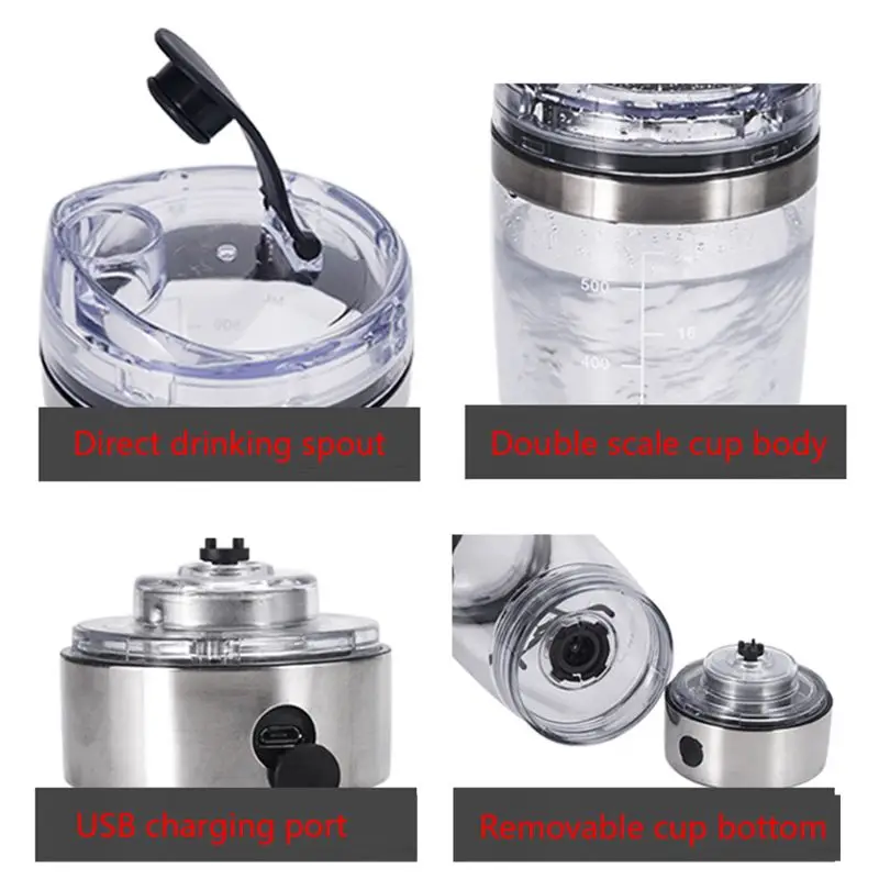 USB Rechargeable Electric Mixing Cup Portable Protein Powder Shaker Bottle Mixer