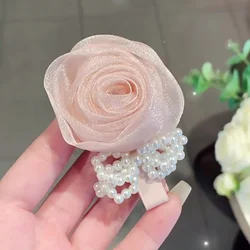 Elegant Pink Rose Pearl Bow Hairpin for Women - Sweet Atmosphere Hair Accessory (Pink 1pc)
