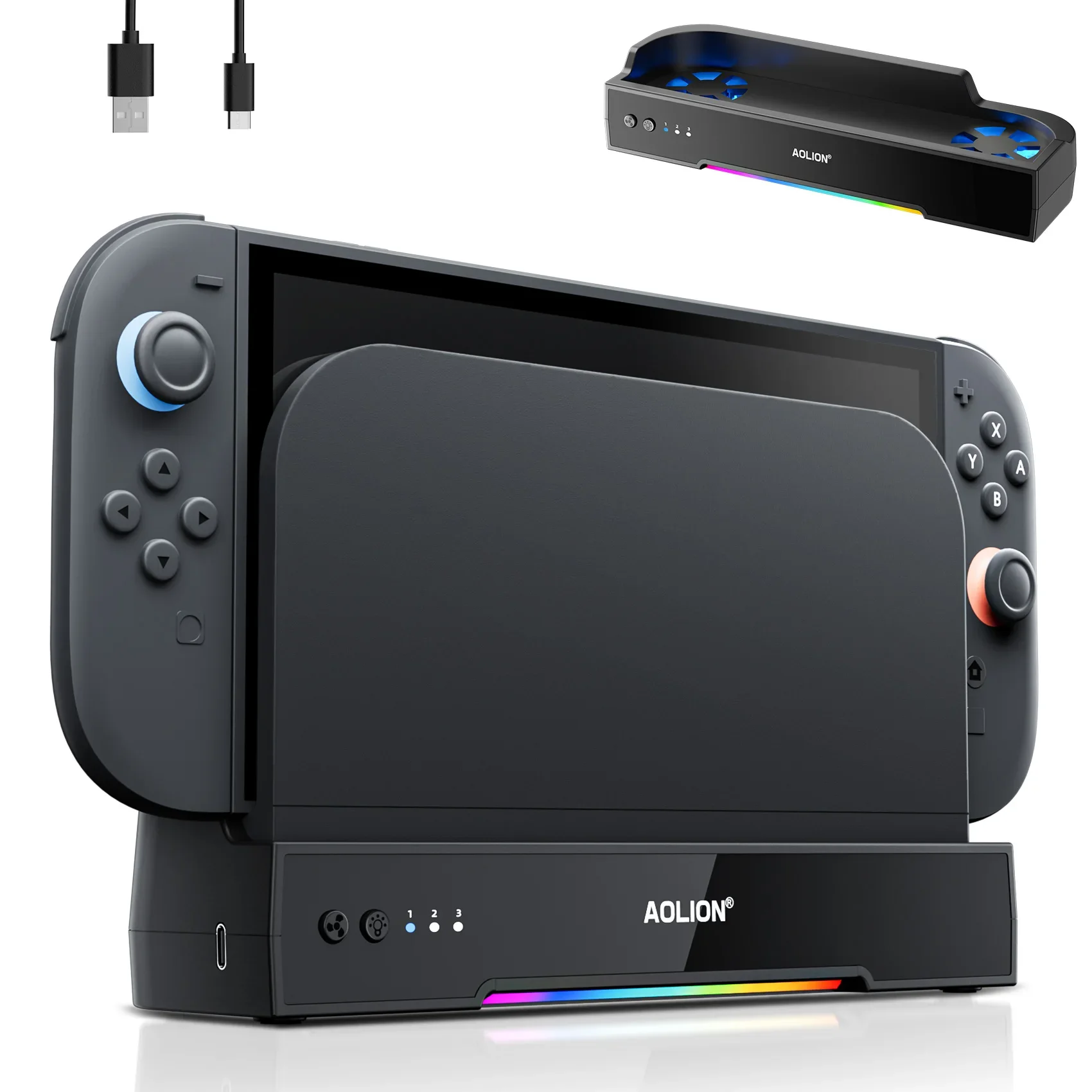 thumbnail image 2 of Aolion For Switch 2 Dock RGB Cooling Fan Portable HUB Expansion Base Wall Mount With NGC For Switch 2 Accessories 2 of 10