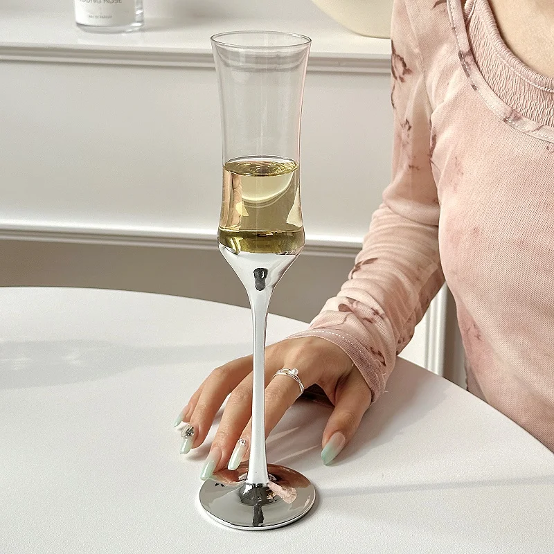 

French Waist Champagne Glass Crystal Glass Stilt Plating Bubble Glass High-value Red Wine Sweet Wine Glass Wedding Party Barware
