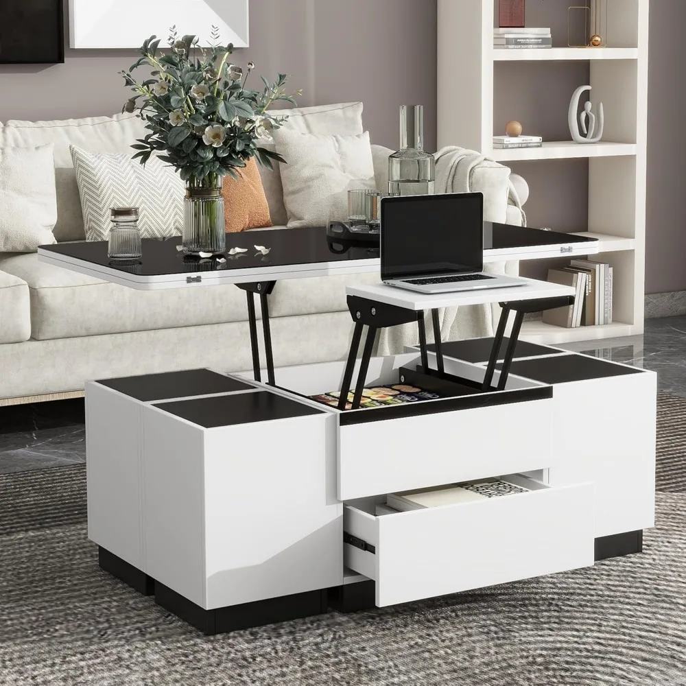 Modern White Lifting Glass Coffee Table, Multifunctional Table with Drawers and Storage 3