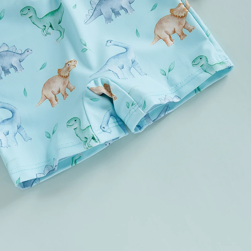 Kids Baby Boys Summer Swimwear Casual Dinosaur/Sea Creature Print Zipper Rash Guard Swimsuit and Hat Beachwear Bathing Suit