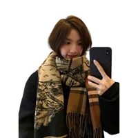 Thickened Winter Plaid Scarf Double-sided Fake Cashmere Women's Outerwear Shawl Neck Warmer Fashionable Knitted Accessories