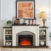 Electric Fireplace with Mantel, White TV Stand for TVs Up to 80 Inch, Farmhouse Entertainment Center with Storage for Bedroom 1