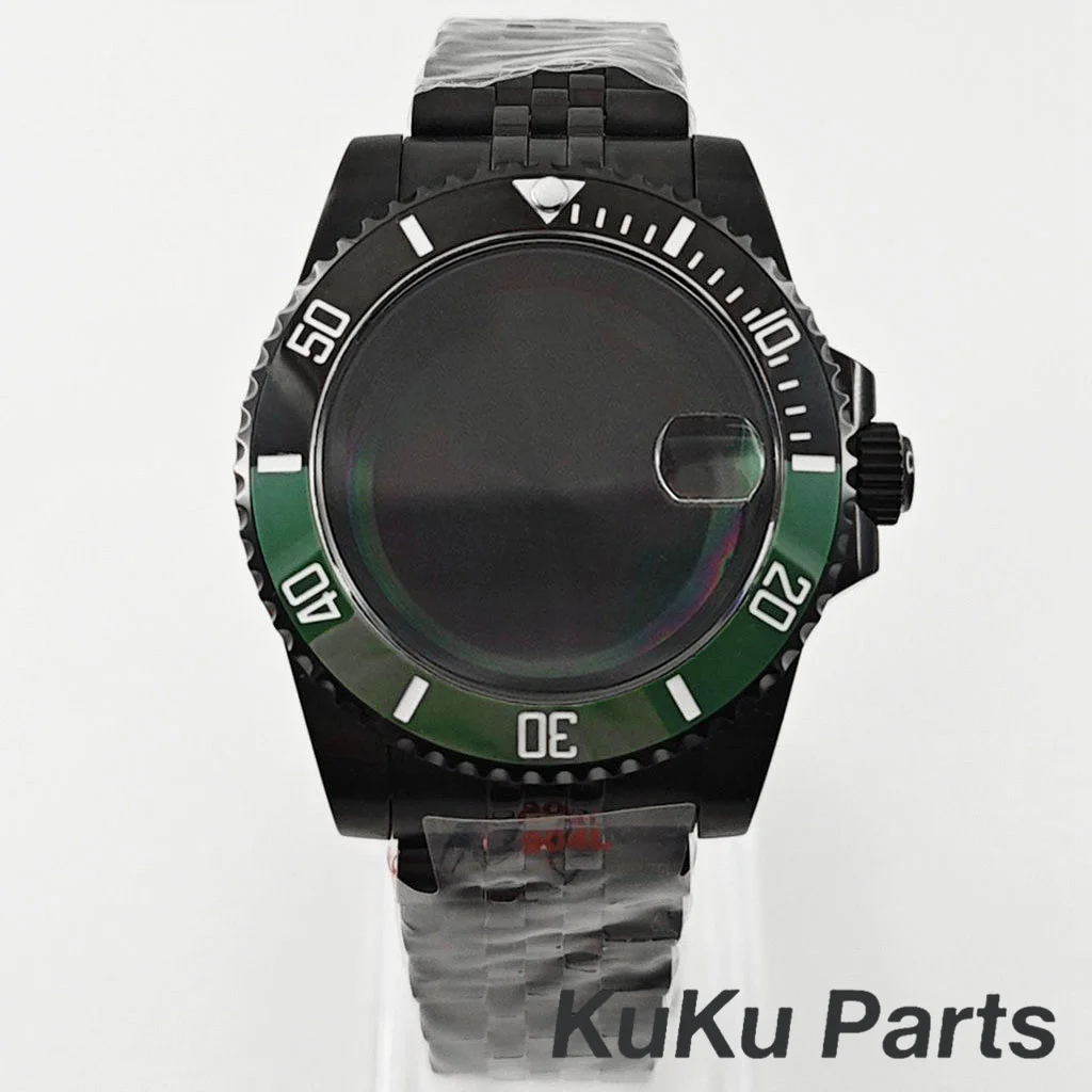 Black Purple GMT Bezel Watch Case with PVD Black Jubilee Bracelet and Sapphire Crystal