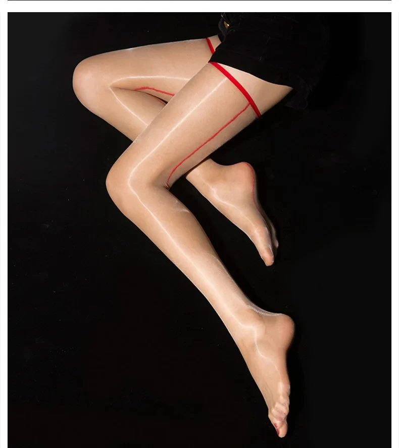 Frauen Sexy Öl Glanz Lange Strümpfe 1D Ultra Dünne Transparente Oberschenkel Hohe Strümpfe Retro Zurück Linie Naht Medias Glänzende Strumpfwaren – Detail 4