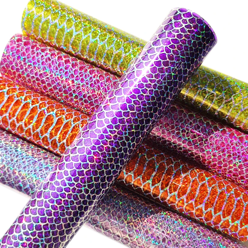 

Crocodile transparent holographic PVC vinyl faux leather fabric for DIY Umbrella Bow HandBags Jacket Earring Keychain Crafts