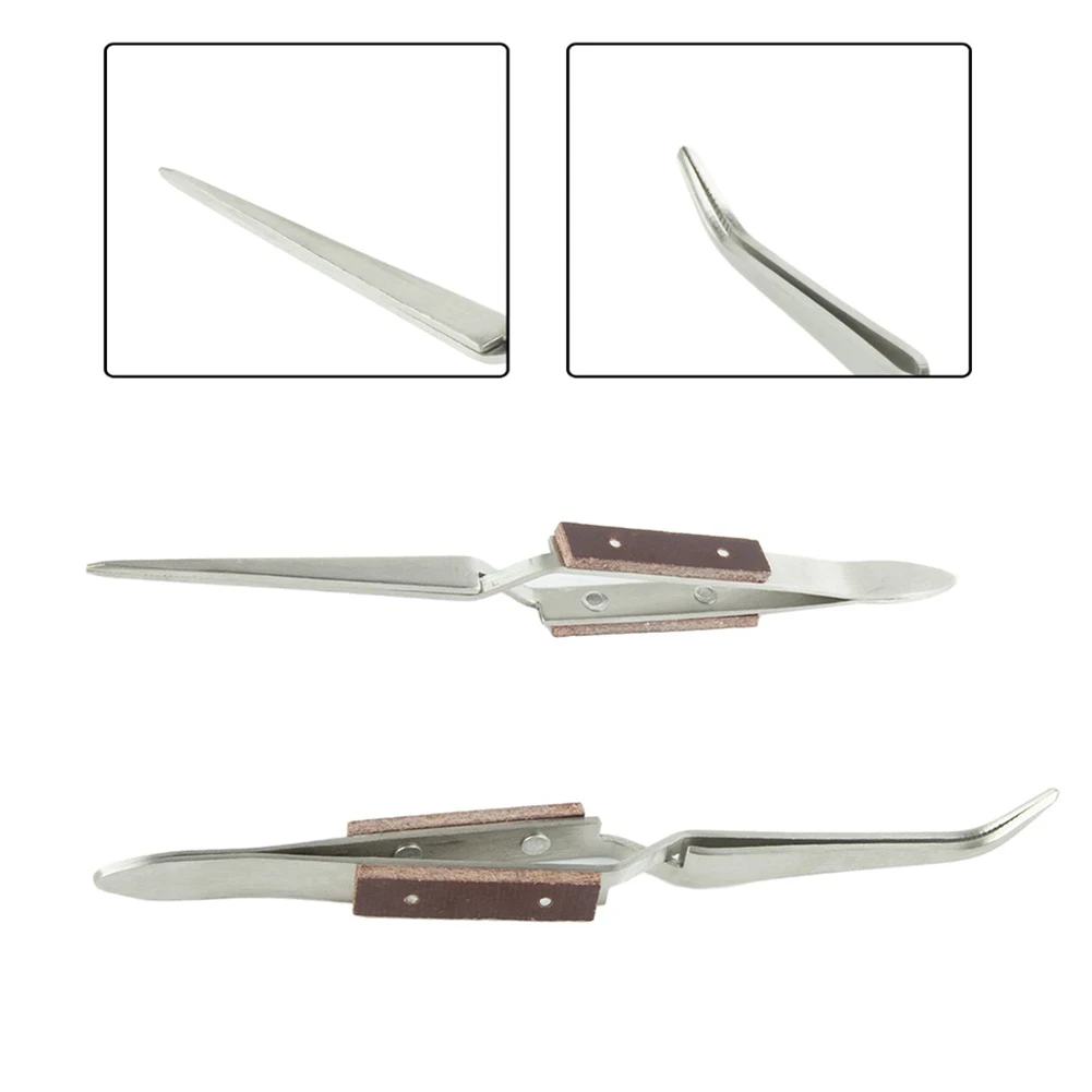 Stainless Steel Cross Locking Lock Tweezer Self Closing Jewelry Soldering Craft Repair Tool Insulated Tweezer Straight Elbow Tip