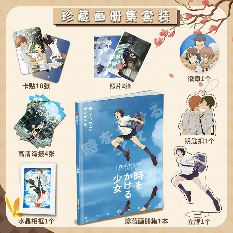 

Альбом для фотографий с изображением девушки, которая скачкает по времени, брелок для ключей, маленькие постеры для карт, коллекция