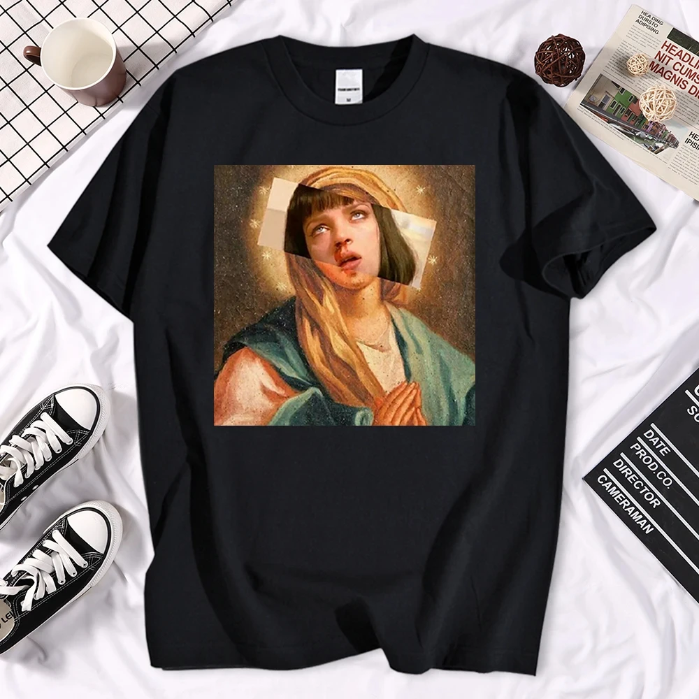 

Quentin Tarantino Hip Hop T Shirt Movie Pulp Fiction Virgin Mary T Shirt Men Women Shirt Black Green Brand Top Tee 64561