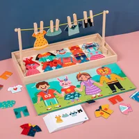 Montessori Hanging Clothes Wooden Puzzles Dress-Up Changing Sorting Matching Game Early Education Toys For Children Girls Gift 2