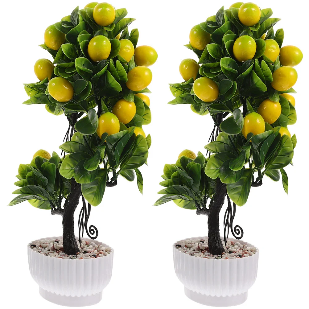 

2 Pcs Decorate Artificial Fruit Tree Office House Plants Bonsai Figurine Pvc for Home