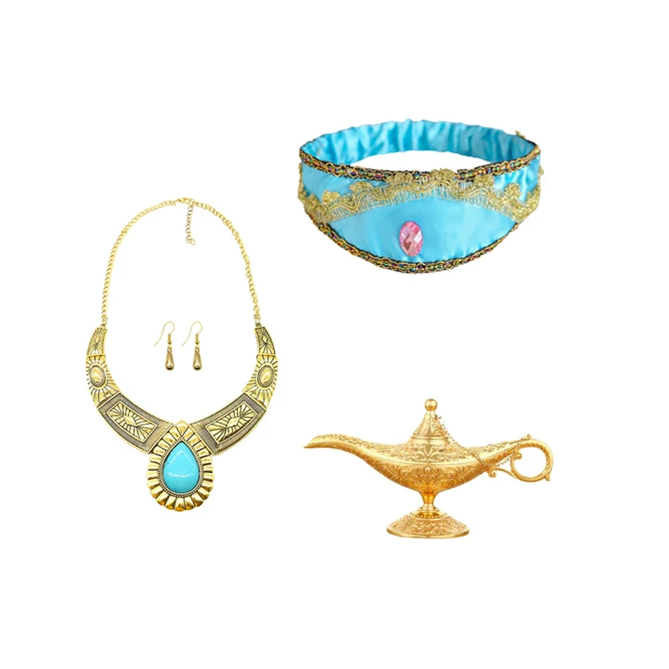 Hair Accessories Hair Clips Cosplay Accessories Children Jewelry Set Girls Aladdin Jasmine Princess Necklace Earrings Headwear Cosplay Accessories Clips Wig Earrings without Pierced Ear Clip Women