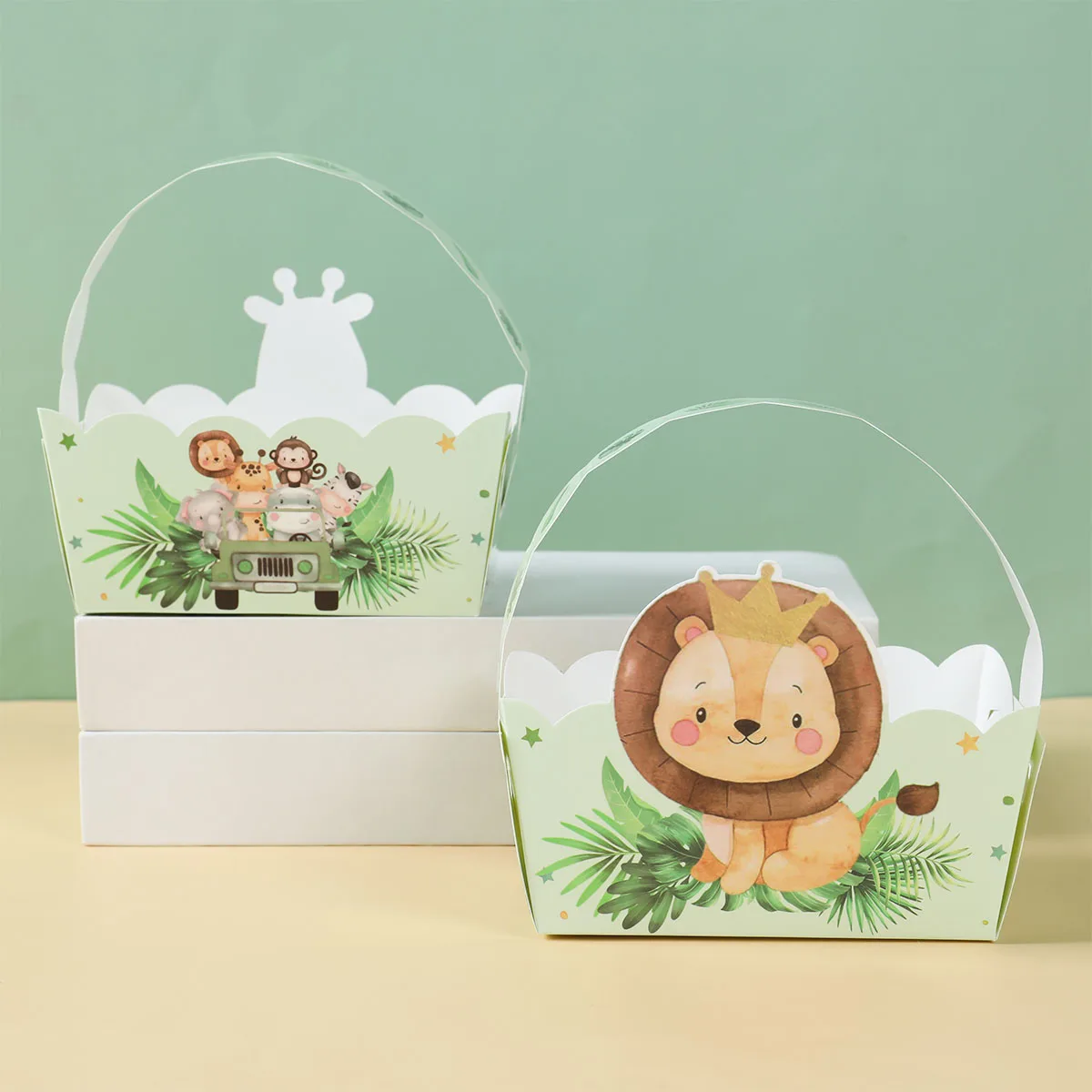 정글 사파리 동물 선물 가방 핸드백, 어린이 생일 종이 가방 장식, 숲 테마 파티, 베이비 샤워 포장 용품, 6 개