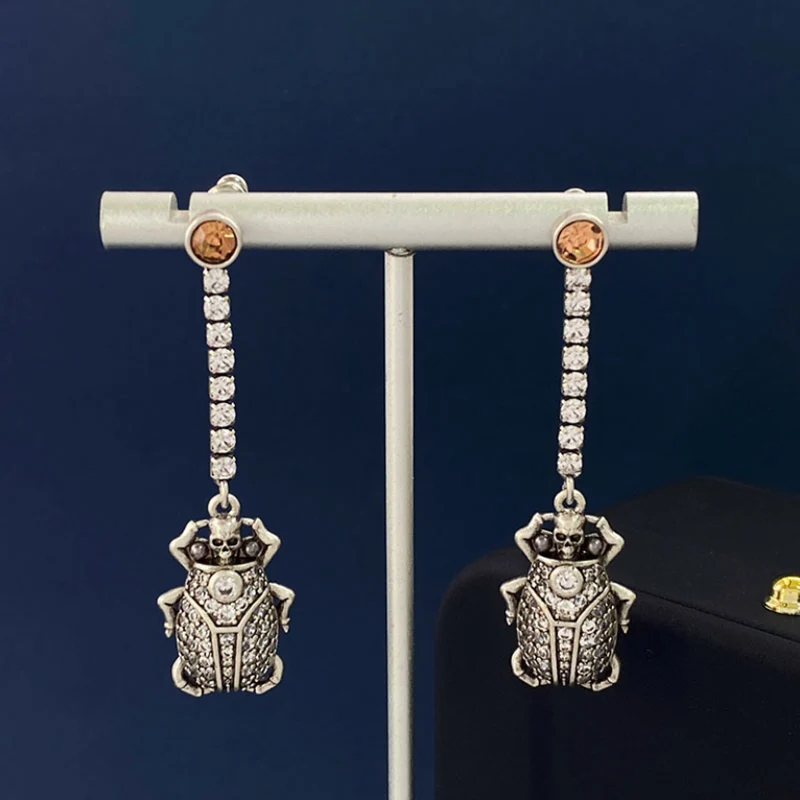 Donia Jewelry European and American Fashion Insect Titanium Steel Micro-Inlaid AAA Silver Needle Luxury Retro Long Earrings