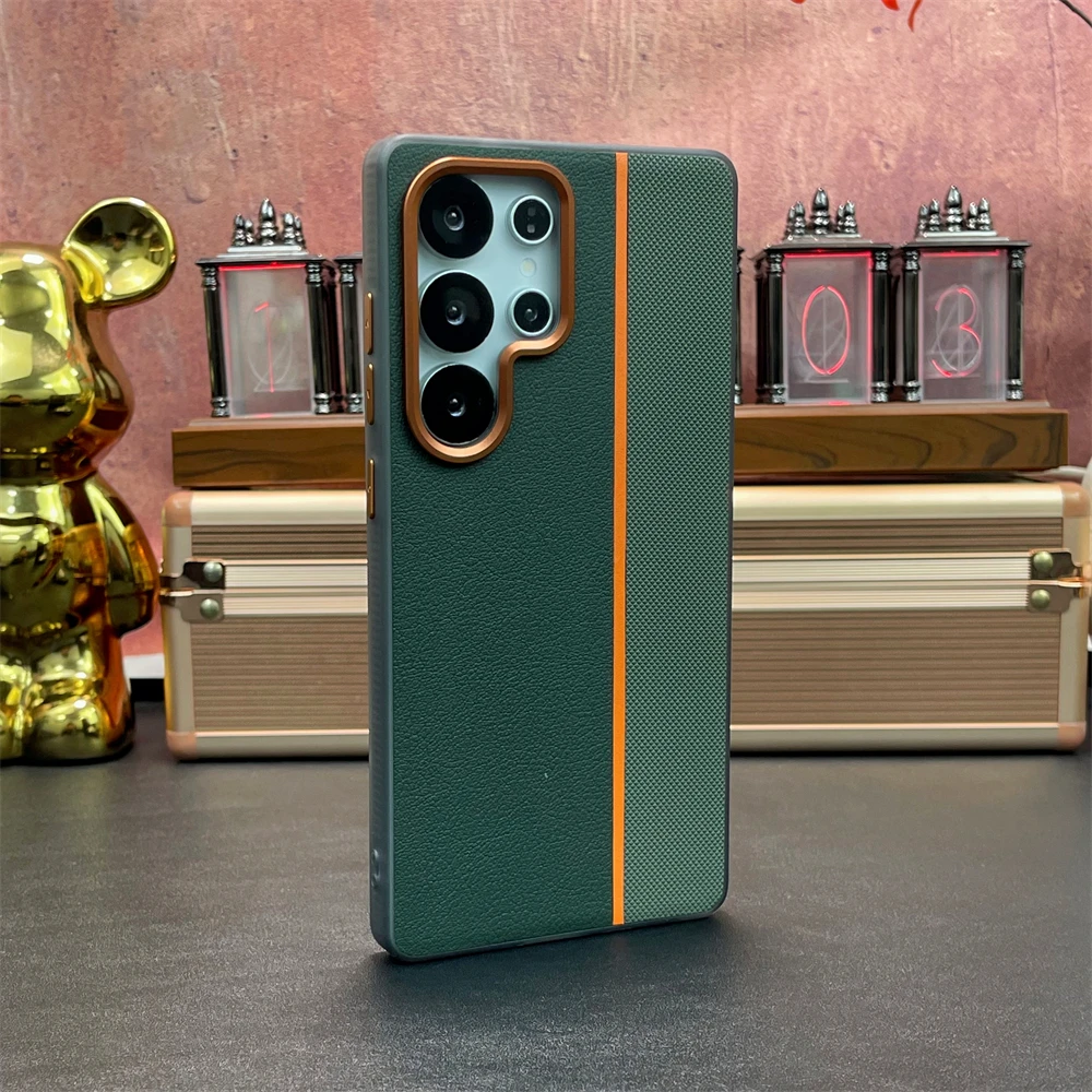 Luxury Leather Magnetic Case with Wireless Charging and Shockproof Alloy Lens Protection