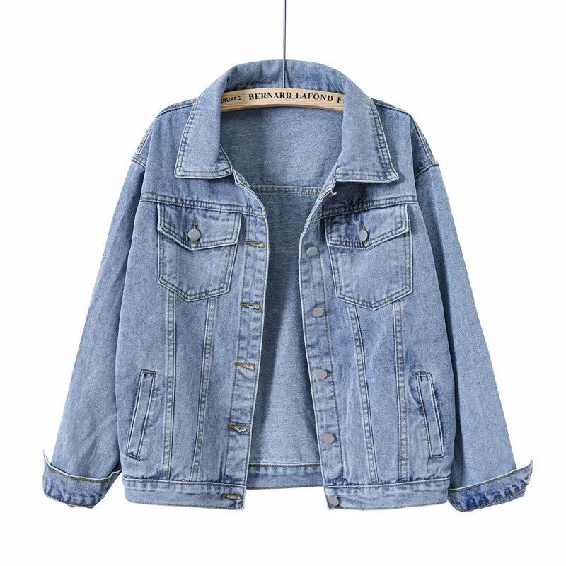 

Vintage Women Jacket 2024 Autumn Winter Oversize Denim Jackets Washed Blue Jeans Coat Turn-down Collar Outwear Bomber Jacket