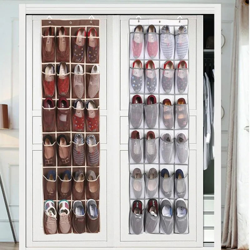 12/24 Pocket Large Mesh Cloth Box Storage Hanging Bag Wall-mounted Sundries Organizer Holder Room Shoes Slippers Storage Bag