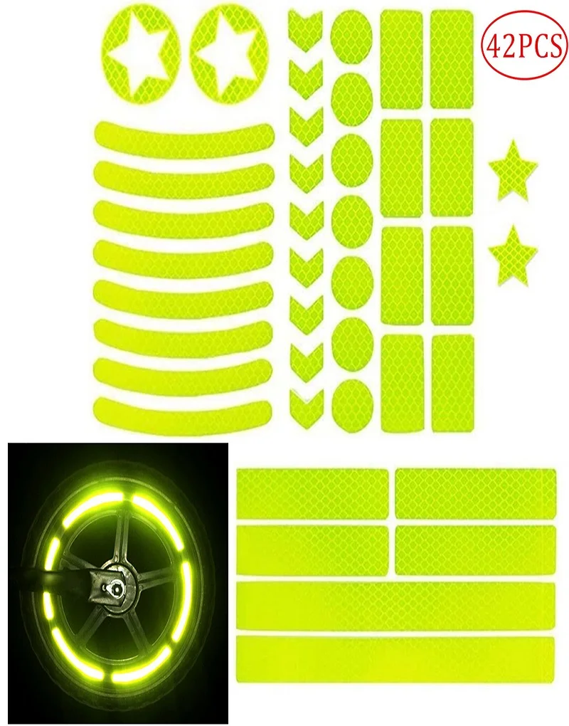 Reflective Tape Bands Bike Reflective Tape Reflective Stickers Reflective Tape 42Pcs/set Self-adhesive Reflective Stickers Wheel Hub Rim Reflectors Tape Roadway Night Safety Strip For MTB Scooter Helmet Body