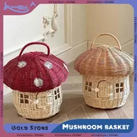 Mushroom Basket Portable Rattan Handmade Children Bag Toy Picnic Basket High-capacity Storage Baskets Sundries Pouch Storage Bag 1