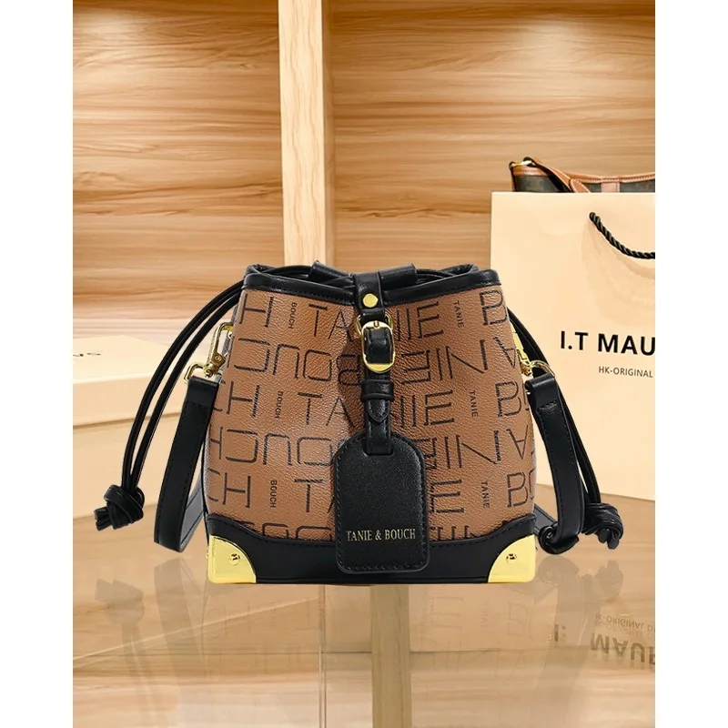 

Luxury Brand Fashion Retro Vintage Letter Bucket Bag with High Texture Trendy Niche New Product, Casual Shoulder Crossbody Bag