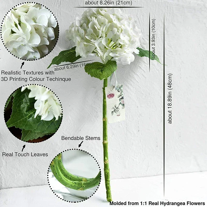 Artificial Flowers Hydrangea Real Touch Latex 21 inch 3Pcs For Home Decoration Bridal Bouquet Wedding