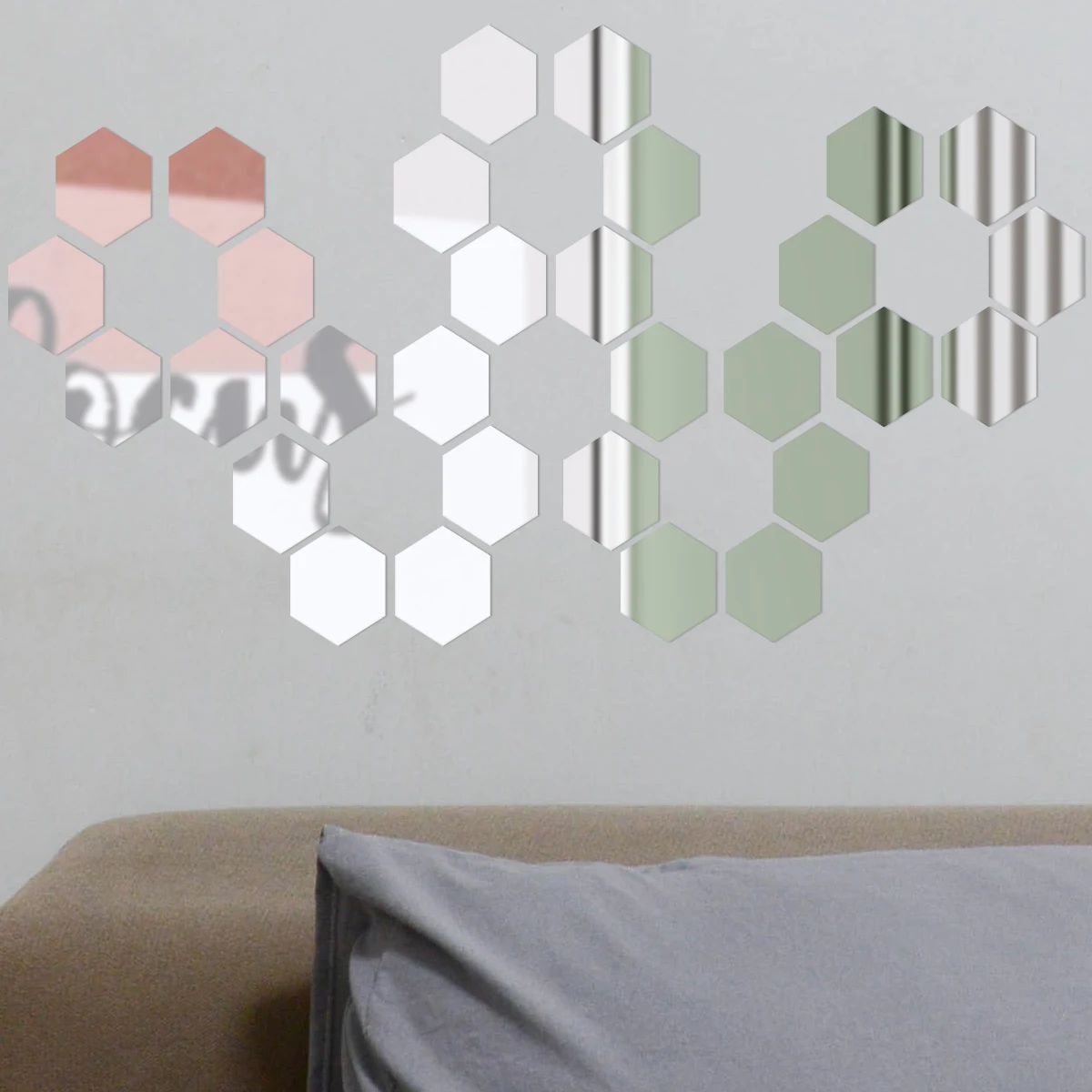48PCS Acrylic Mirror Sticker Self-adhesive Mirror Decals Decorative for Wall Home Room Decoration Silver
