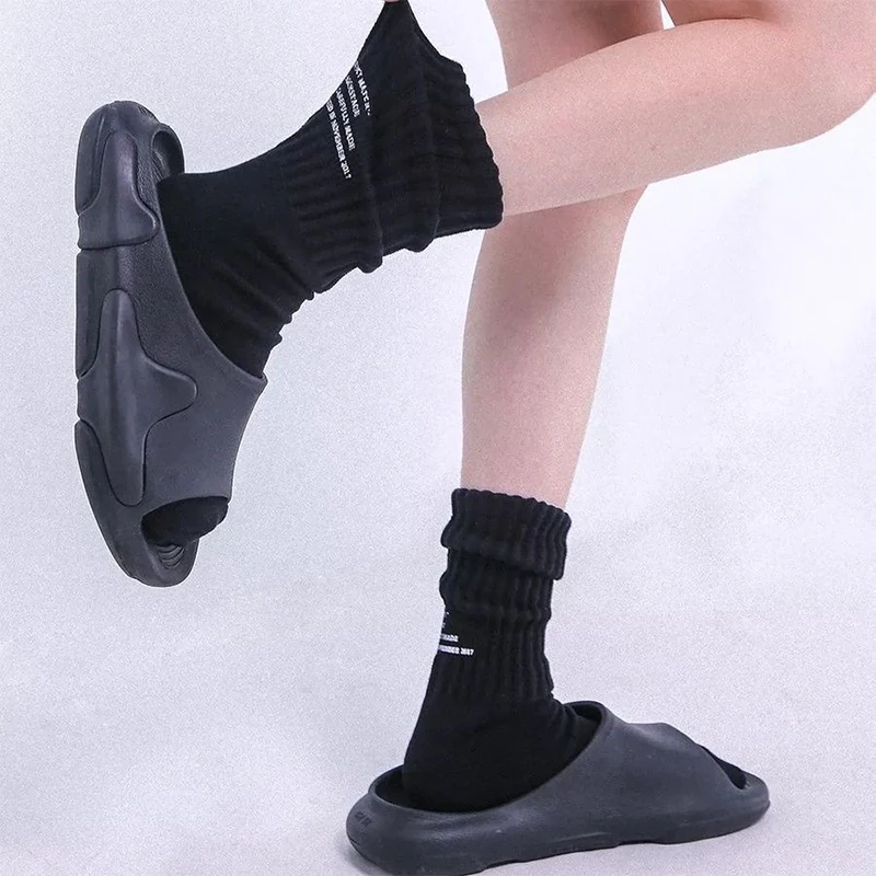 women Japanese Letter Medium Tube Socks Knitted Sports Socks Solid Thickened Socks Vintage Sports Harajuku