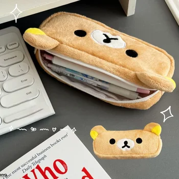 Astucci per matite a forma di orsetto dei cartoni animati per bambine, astuccio portapenne Rilakkuma Kawaii, organizer per penne, articoli di cancelleria per la scuola, regali.