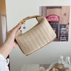 Trendy Summer Straw Woven Crossbody Beach Tote Bag - 20x11x12cm (Khaki)