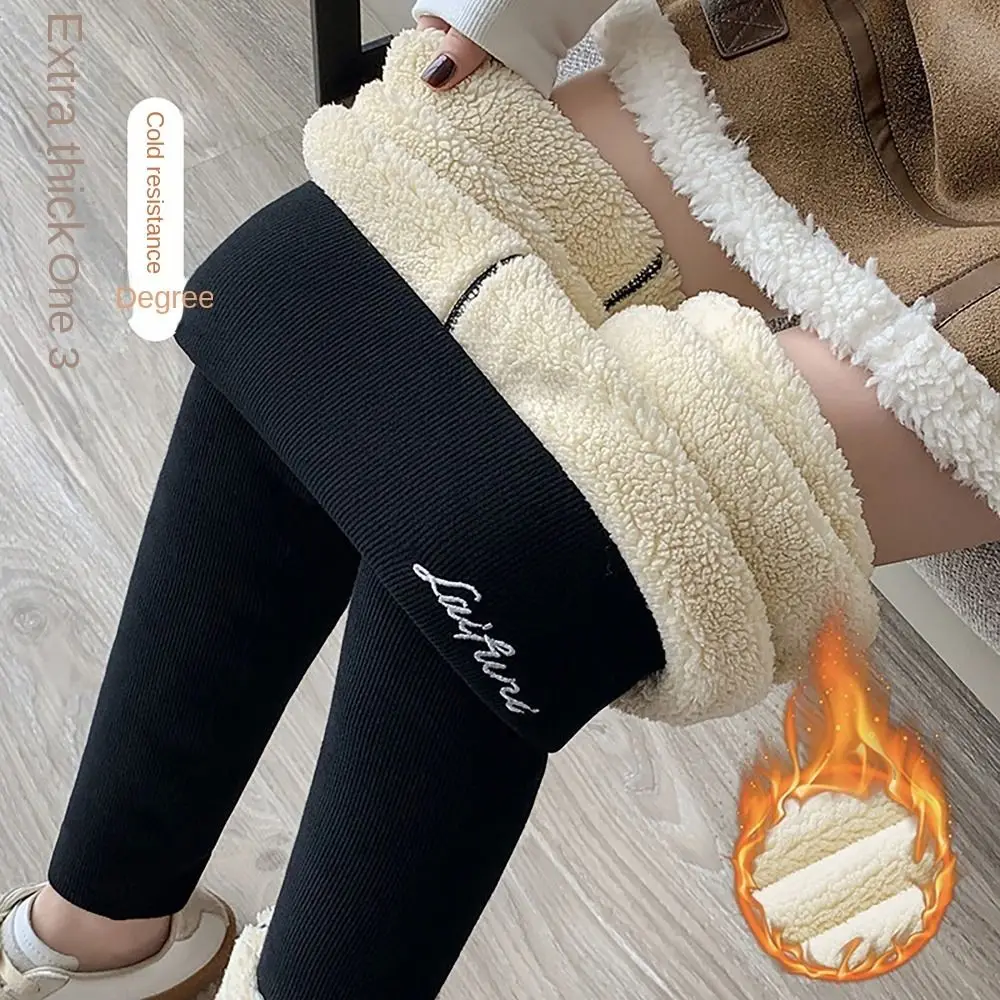 

High Elasticity Winter Thicken Leggings High Waist Lamb's Wool Slim Tight Leggings Winter Thermal Wool Fleece Trousers