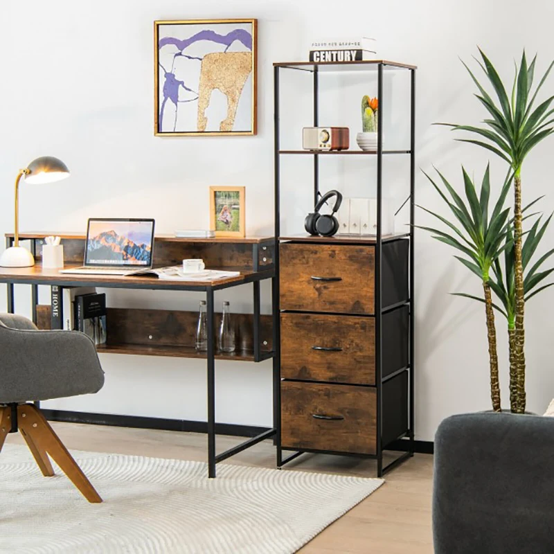 

Freestanding Vertical 3 Drawer Dresser with 3 Shelves Living Room Office Rack Storage Cabinet Home Organizer Furniture