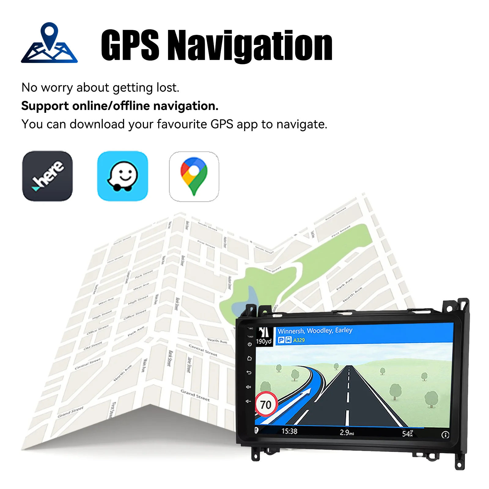ESSGOO 9 Zoll IPS Touchscreen Android 15 Wireless Carplay Android Auto GPS Navigation WIFI Für Mercedes W169 W639 Vito Viano W906 Sprinter Autoradio Bluetooth Lenkradfernbedienung FM RDS Spiegellink USB ASP – Detail 12