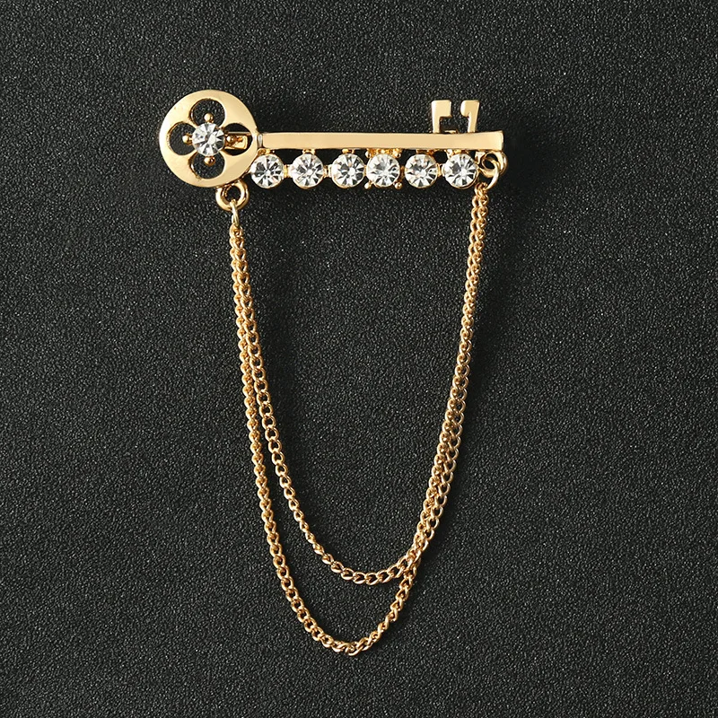 Tanio Złoty klucz Tassel długa broszka łańcuszek z kryształów górskich