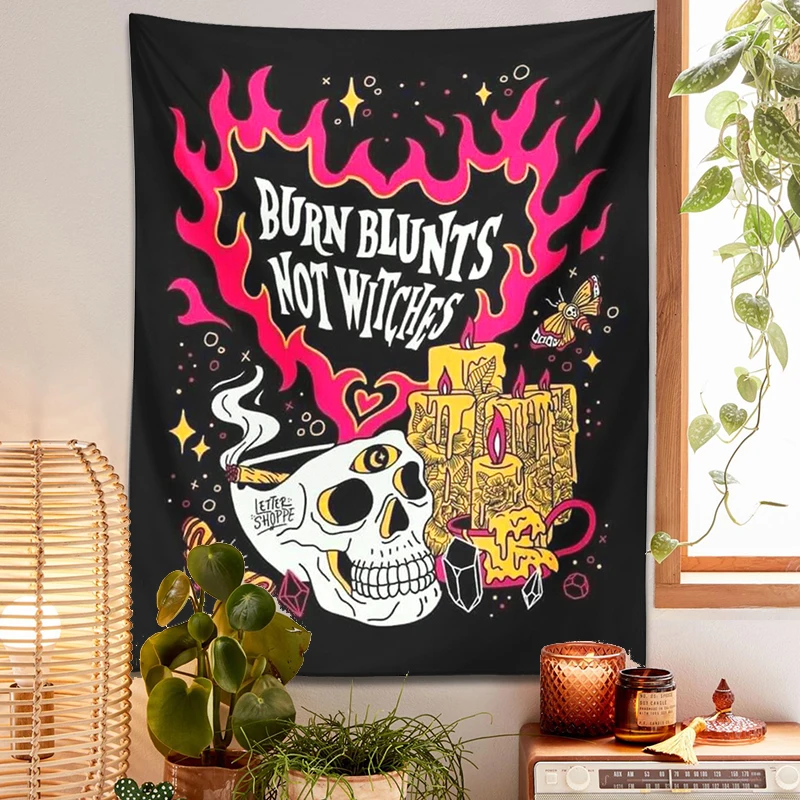 Skull Tapestry Wall Hanging Burn Blunts Not Witches Divinazione Psichedelica Moon Moth Tarot Moon Boho Witch Skeleton Wall Cloth
