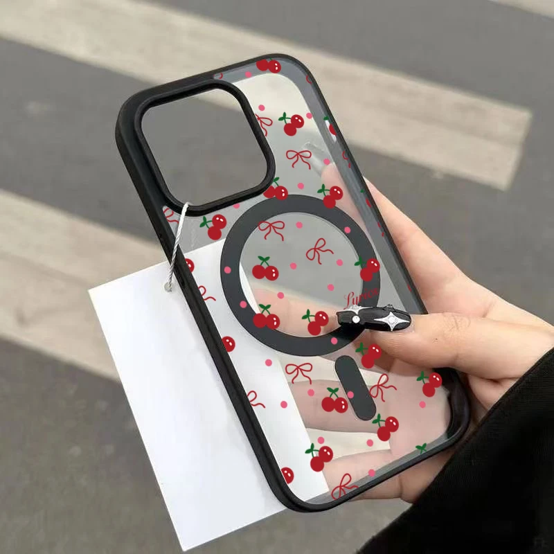 Red Cherry Bow Magnetic Clear Phone Case with Magsafe