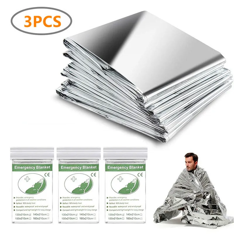 3 Pack Emergency Blanket Thermal Mylar Space Blanket Silver Foil Blanket  Survival Blanket Windproof Waterproof Survival Gear - AliExpress